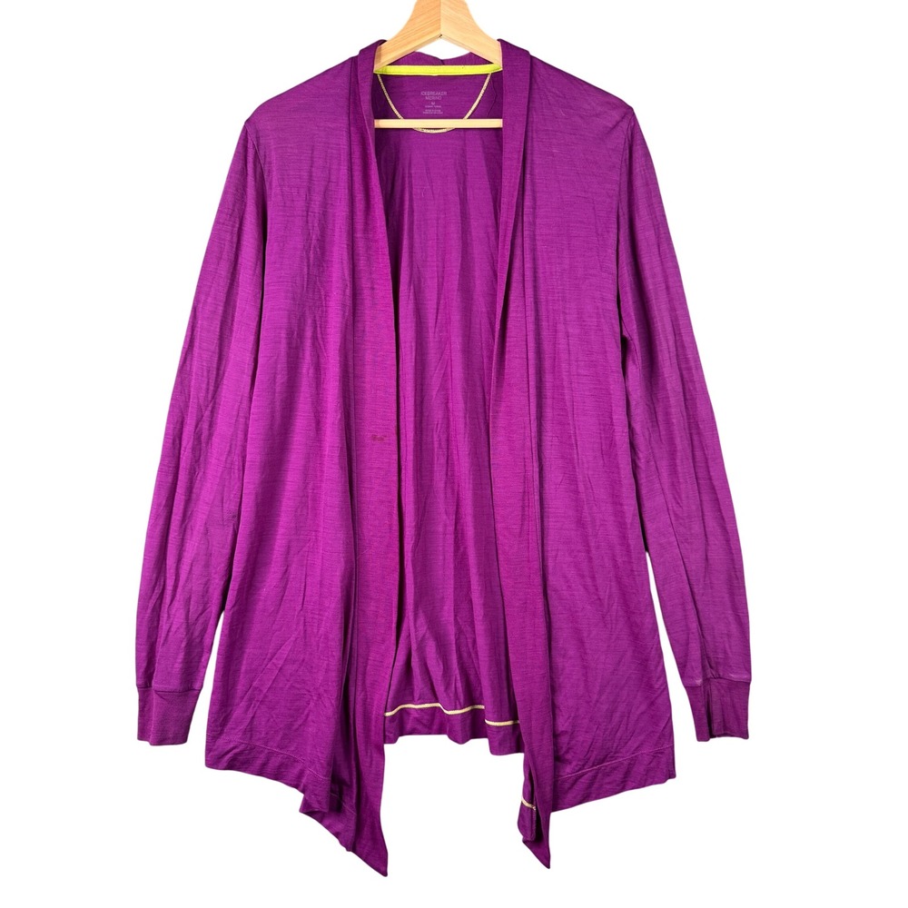 Icebreaker Merino Wool Bliss Cardigan Purple Open Front Wrap Sweater Womens M